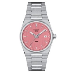 Reloj Tissot PRX en acero, cuarzo y esfera rosa 35 mm, T1372101133100.