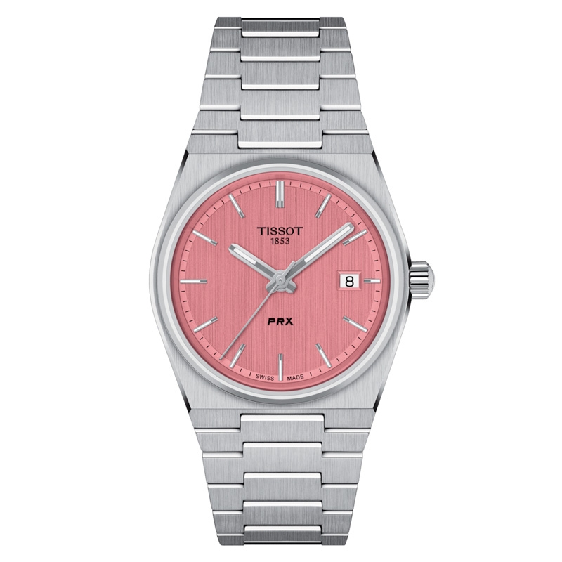 Reloj Tissot PRX en acero, cuarzo y esfera rosa 35 mm, T1372101133100.