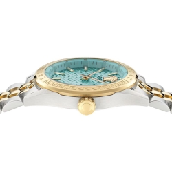 Reloj Versace V-Code de mujer bicolor y esfera turquesa, VE8I00524.