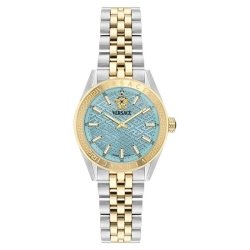 Reloj Versace V-Code de mujer bicolor y esfera turquesa, VE8I00524.