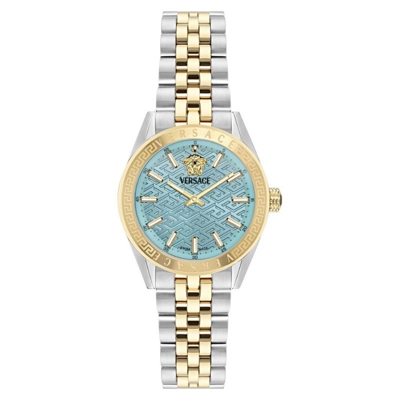 Reloj Versace V-Code de mujer bicolor y esfera turquesa, VE8I00524.