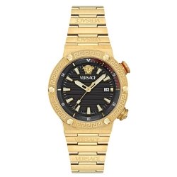 Reloj Versace Greca de hombre dorado IP y esfera negra, VE8G00624.