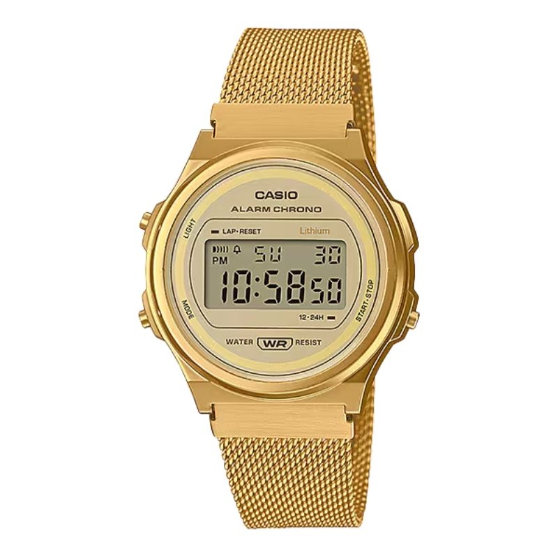 ✨Reloj Casio Vintage unisex dorado con caja redonda, A171WEMG-9AEF✨