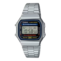 Reloj Casio tipo retro Vintage Collection plateado y esfera negra A168WA-1YES.