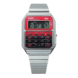 Reloj Casio Edgy calculadora plateado y esfera roja/negra, CA-500WE-4BEF.