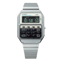 Reloj Casio Edgy calculadora plateado y esfera blanca/negra, CA-500WE-7BEF.