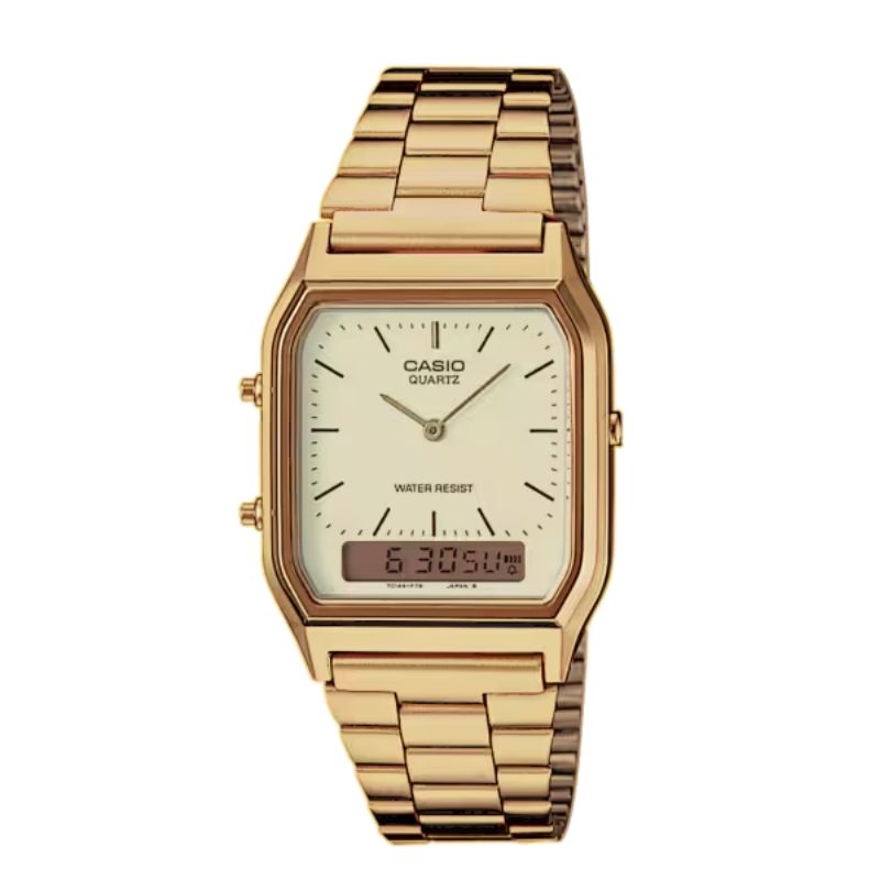 Reloj Casio Vintage dorado suave y doble pantalla, AQ-230GA-9DMQYES.