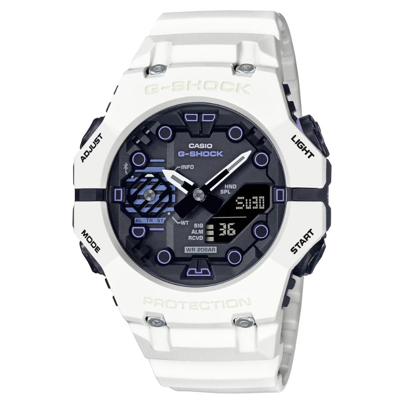 Reloj G-Shock conectable al móvil blanco, negro y morado, GA-B001SF-7AER.