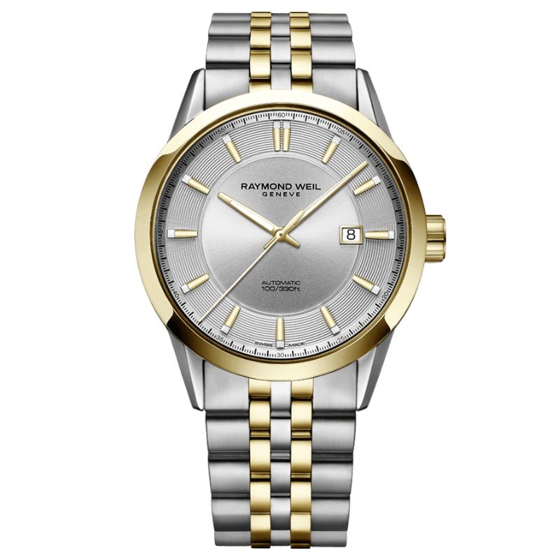 Reloj Raymond Weil Freelancer automático bicolor y esfera plateada, 2731-STP-65001.