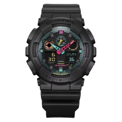 Reloj G-Shock en resina negra y detalles multicolor flúor, GA-100MF-1AER.