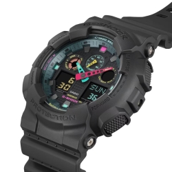 Reloj G-Shock en resina negra y detalles multicolor flúor, GA-100MF-1AER.