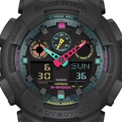 Reloj G-Shock en resina negra y detalles multicolor flúor, GA-100MF-1AER.