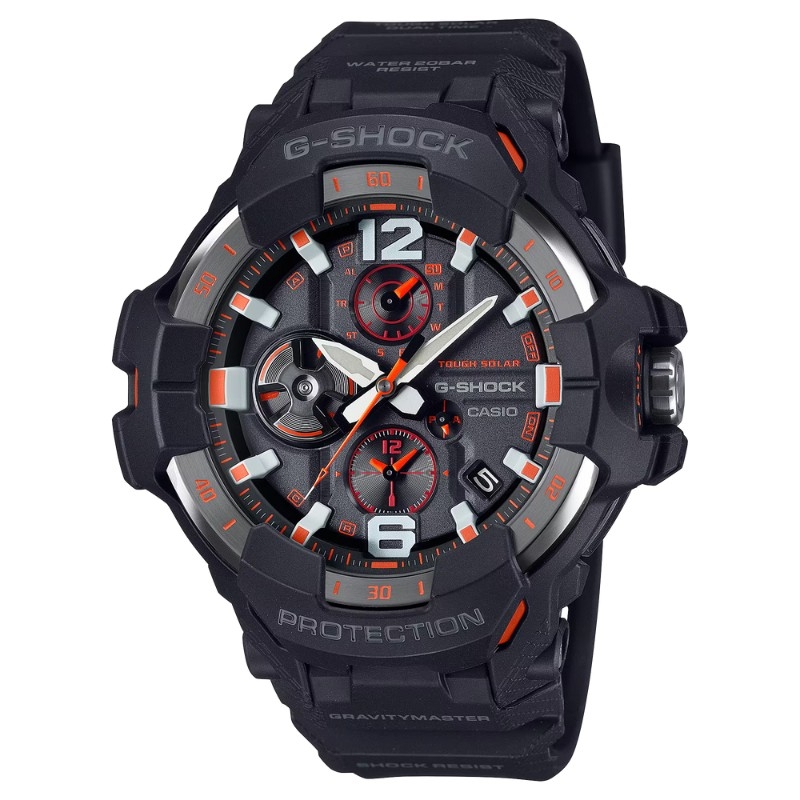 Reloj G-Shock Gravitymaster solar en negro y detalles naranja, GR-B300-8A2ER.