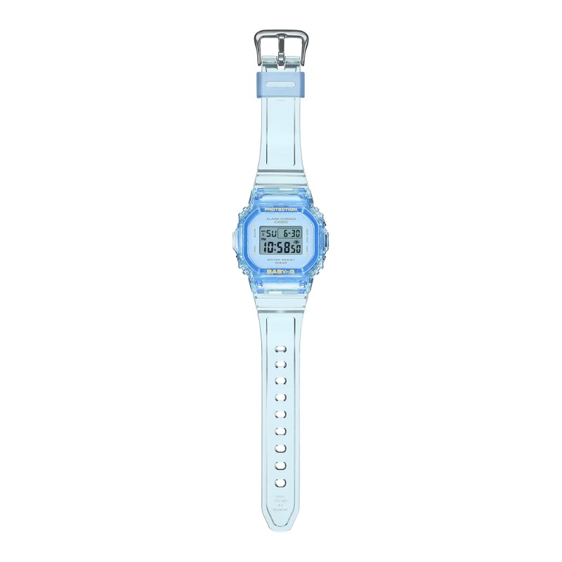 Reloj Casio Baby-G en resina transparente y esfera azul BGD-565SJ-2ER.