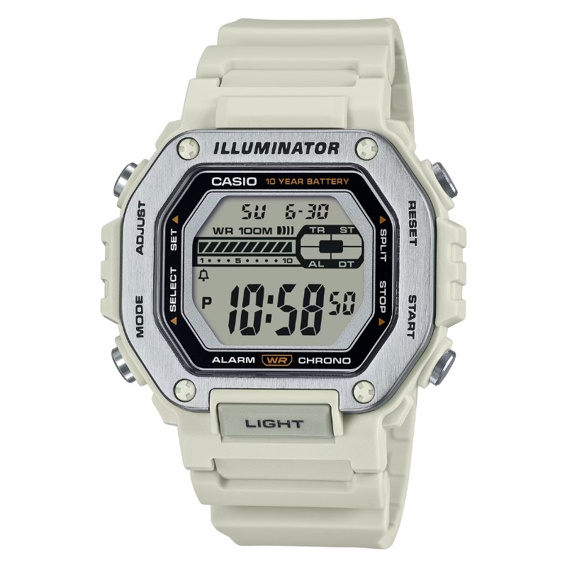 Reloj Casio Illuminator digital en beige, MWD-110H-8AVEF.