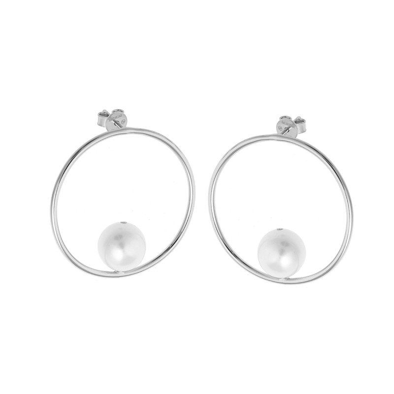 Pendientes de plata rodiada y perla de Salvatore Plata, 164A0113.