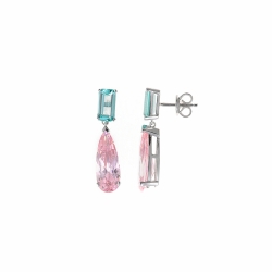 Pendientes en plata con lágrima rosa y baguette verde, de Salvatore Plata, 136A0633.