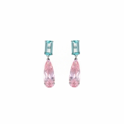 Pendientes en plata con lágrima rosa y baguette verde, de Salvatore Plata, 136A0633.