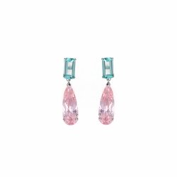 Pendientes en plata con lágrima rosa y baguette verde, de Salvatore Plata, 136A0633.