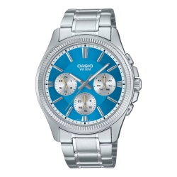 Reloj Casio plateado, multifunción y esfera azul, MTP-1375PD-2A1VEF.