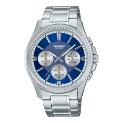 Reloj Casio plateado, multifunción y esfera azul, MTP-1375PD-2A2VEF.