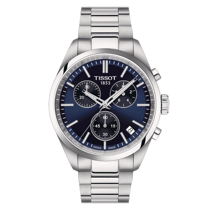 Reloj Tissot PR 100 Chronograph acero y esfera azul, T1504171104100.