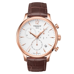 Reloj Tissot hombre Tradition chapado, cronómetro y piel T0636173603700.