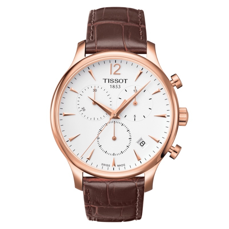 Reloj Tissot hombre Tradition chapado, cronómetro y piel T0636173603700.