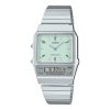 Reloj Casio Vintage plateado, doble pantalla y esfera verde, AQ-800E-3AEF.