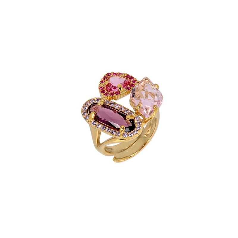 Anillo de plata dorado y piedras rosas Swarovski® de Maximo Betro, 5368. Anillo de plata dorado y piedras rosas Swarovski® de Maximo Betro, 5368.