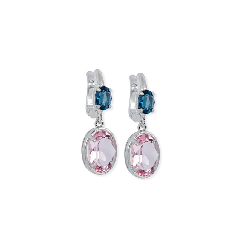 Pendientes de plata rodiada y Swarovski® en rosa y azul, Maximo Betro.