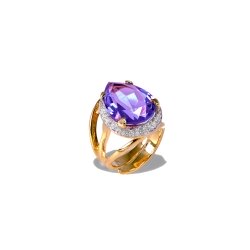 Anillo de plata Máximo Betro dorado con piedra Swarovski® morada.