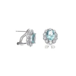 Pendientes clásicos de plata, circonitas y aguamarina de Salvatore Plata.