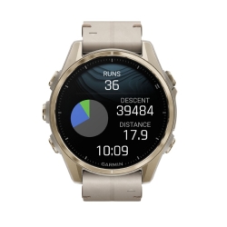 Reloj Garmin fēnix® 8 43 mm, pantalla Amoled zafiro caja dorada  y doble correa, 010-02903-40.