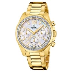 Reloj Festina Rainbow dorado con esfera nácar y circonitas, F20609/1.