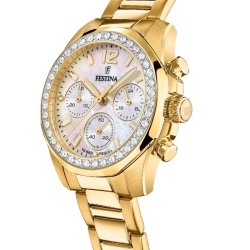 Reloj Festina Rainbow dorado con esfera nácar y circonitas, F20609/1.