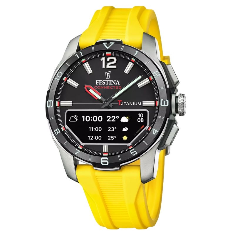 Reloj híbrido Festina Connected D caja de titanio y amarillo, F23000/A.