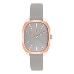 Reloj Tous Heritage acero IPRG rosa y correa de piel gris, 3000136400.