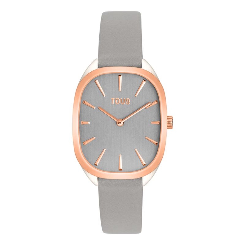 Reloj Tous Heritage acero IPRG rosa y correa de piel gris, 3000136400.