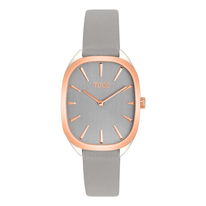 Reloj Tous Heritage acero IPRG rosa y correa de piel gris, 3000136400.