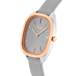 Reloj Tous Heritage acero IPRG rosa y correa de piel gris, 3000136400.