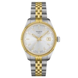Reloj Tissot Ballade 34 mm bicolor y esfera plateada, T1562102203100.