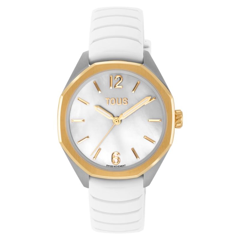 Reloj TOUS Now Lady bicolor, nácar y correa caucho blanca, 3000141100.