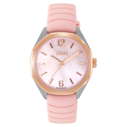 Reloj Tous Now Lady bicolor, nácar y correa caucho rosa, 3000141600.