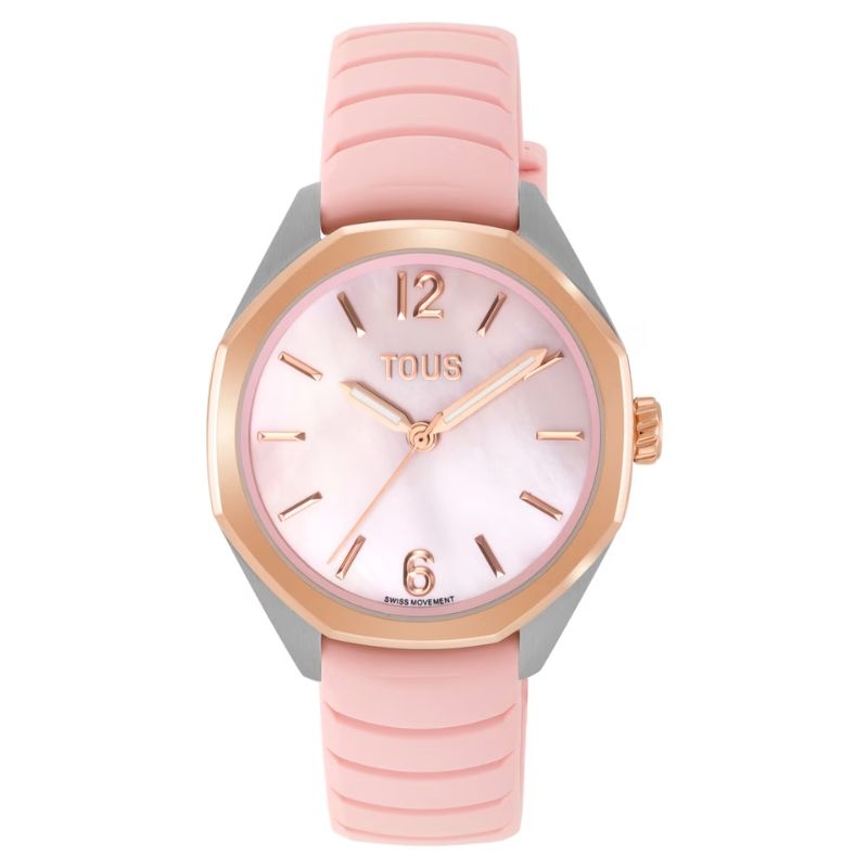 Reloj Tous Now Lady bicolor, nácar y correa caucho rosa, 3000141600.