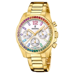 Reloj Festina Rainbow de mujer dorado y circonitas arcoíris, F20609/2.