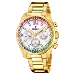 Reloj Festina Rainbow de mujer dorado y circonitas arcoíris, F20609/2.