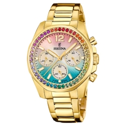 Reloj Festina Rainbow de mujer dorado y esfera arcoíris, F20609/5.