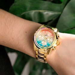 Reloj Festina Rainbow de mujer dorado y esfera arcoíris, F20609/5.