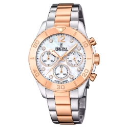 Reloj Festina Boyfriend cronógrafo bicolor rosé y esfera nácar, F20605/1.